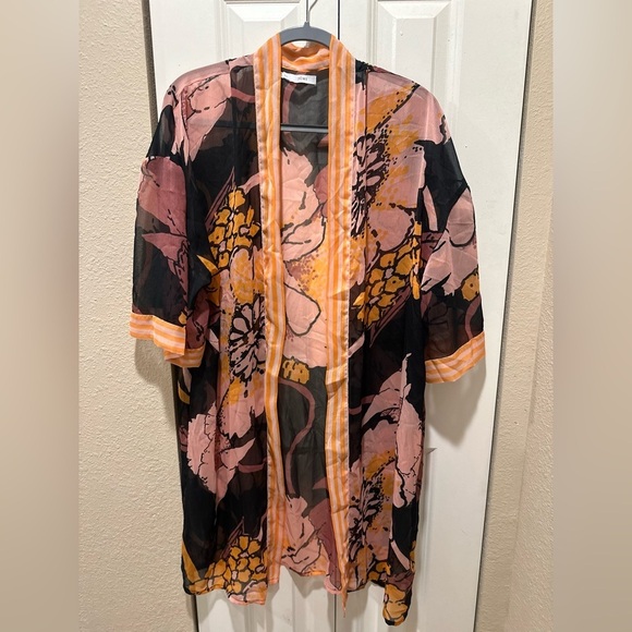 ICHI Kimono Cover Up Floral Made in India Flowy Beachy Festival Artsy , M/L - Picture 6 of 6